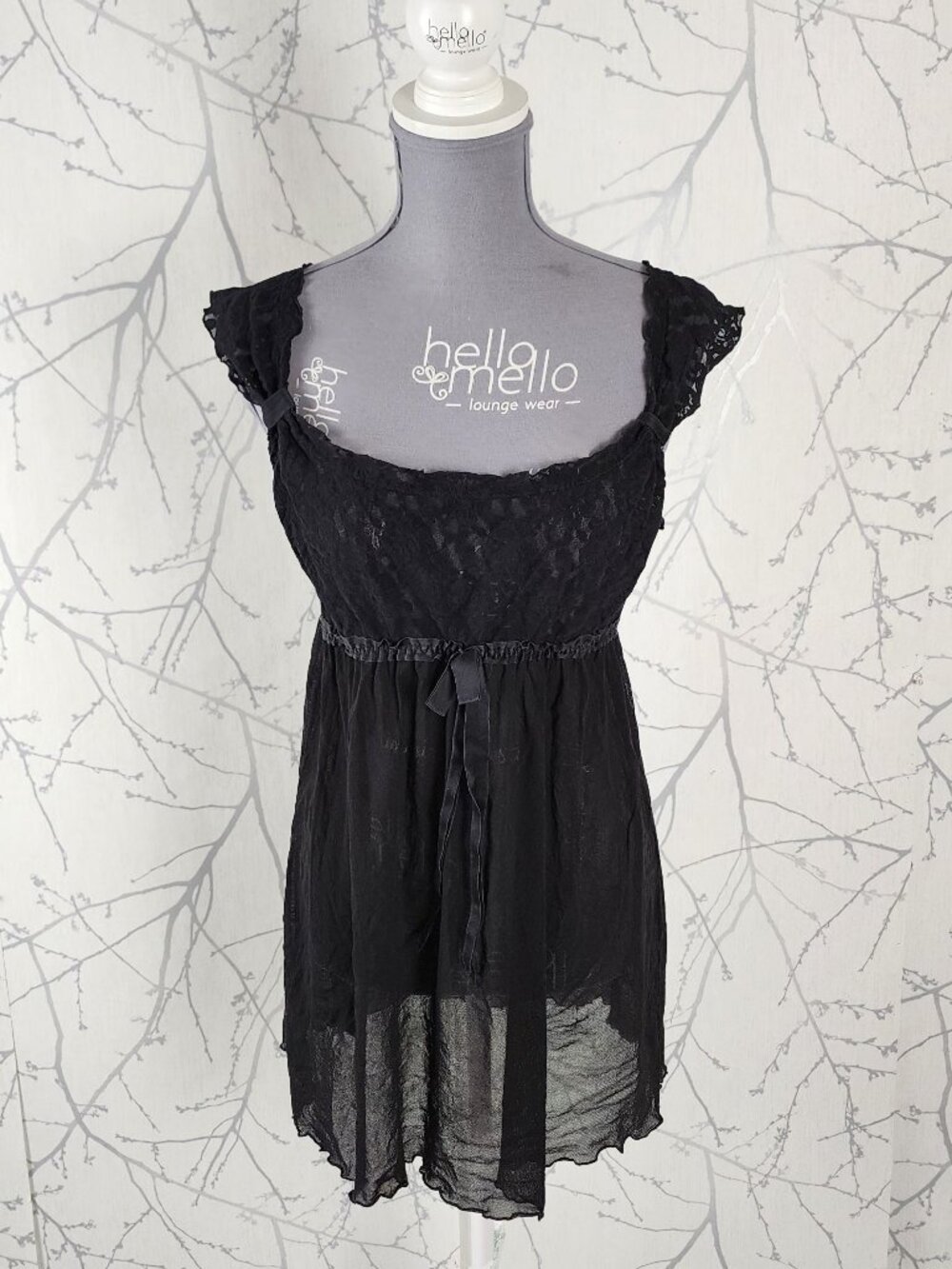 Hanky Panky Black Lace Sheer Empire Waist Milkmaid Mini Dress
